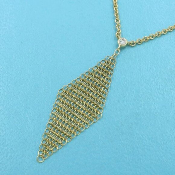 Tiffany & Co. Diamond Somerset Mesh Rhombus Necklace 16" 18k Yellow Gold Auth #6 - Picture 1 of 7